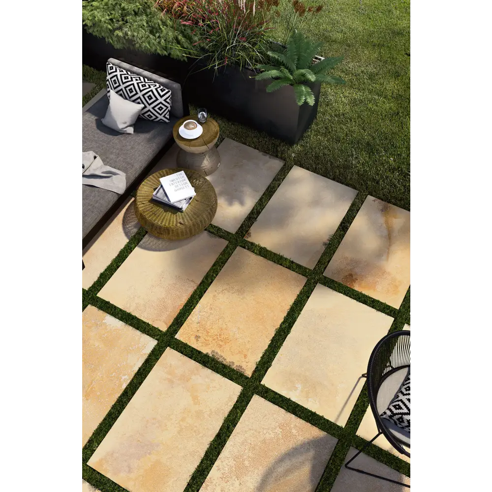 Terrassenplatten Gres x2 Fossilia Dorato 60,4x90,6 in 2 cm