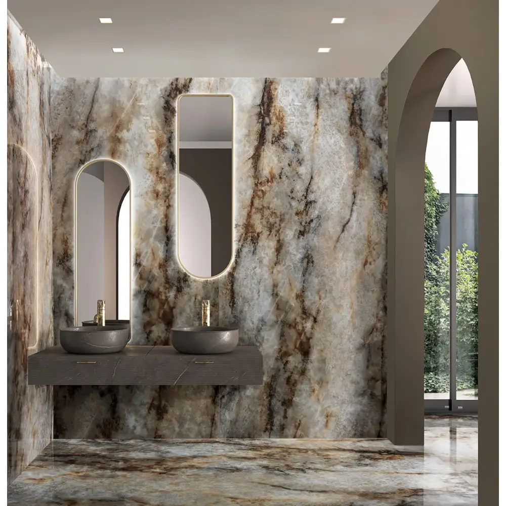 Fliese in Marmoroptik Patagonia Caffe 120x60 Hochglanz TAL