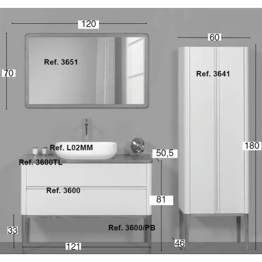 Waschtisch Sissi Comp.5 Spiegel und Hochschrank im Set EBLB
